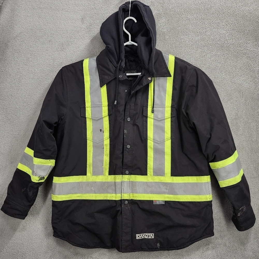 Dakota Jacket Men's XL Hi-Vis Quilt Lined Wind/Rain Full-Zip Hooded Thrashed